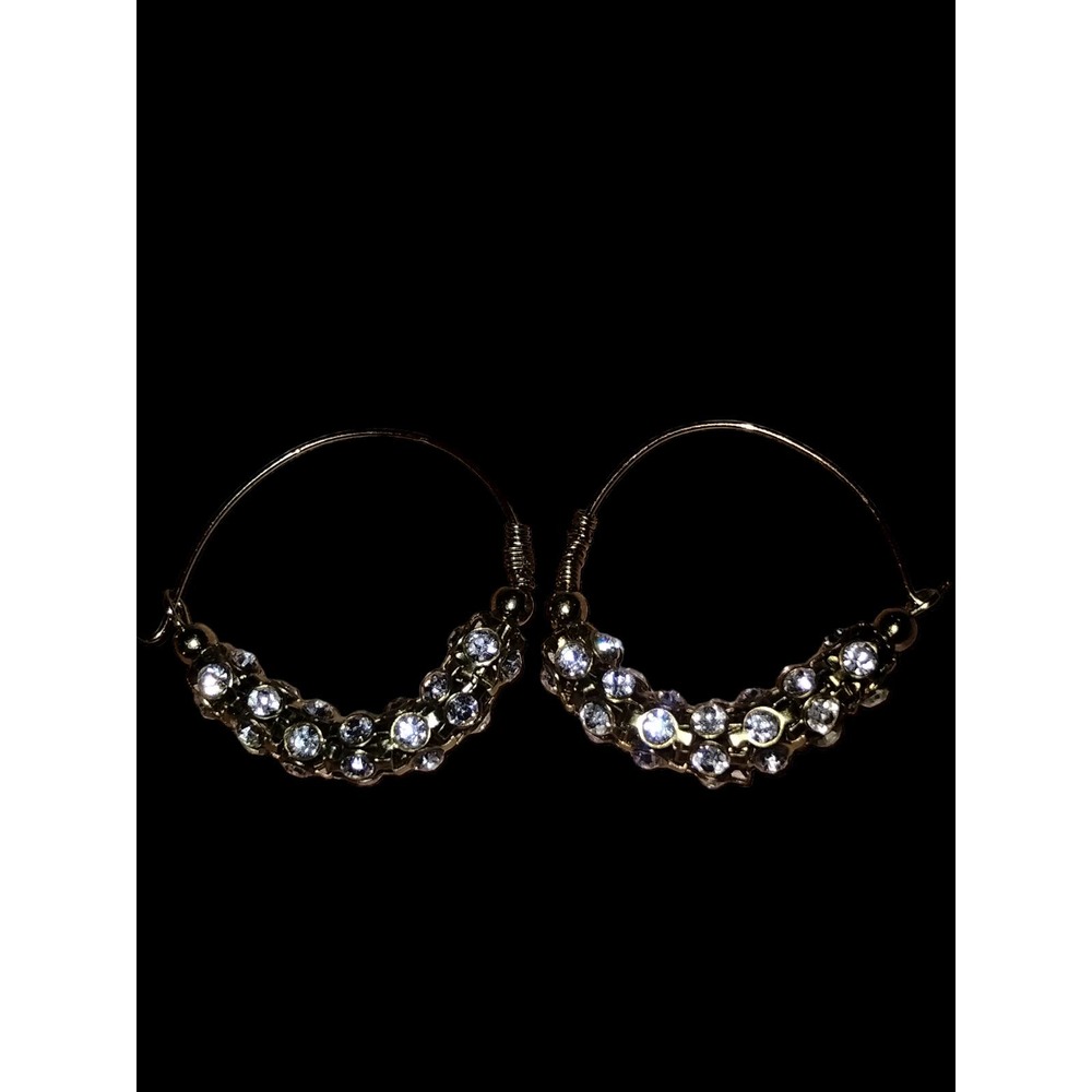 Shiny silver vintage rhinestone hoop earrings